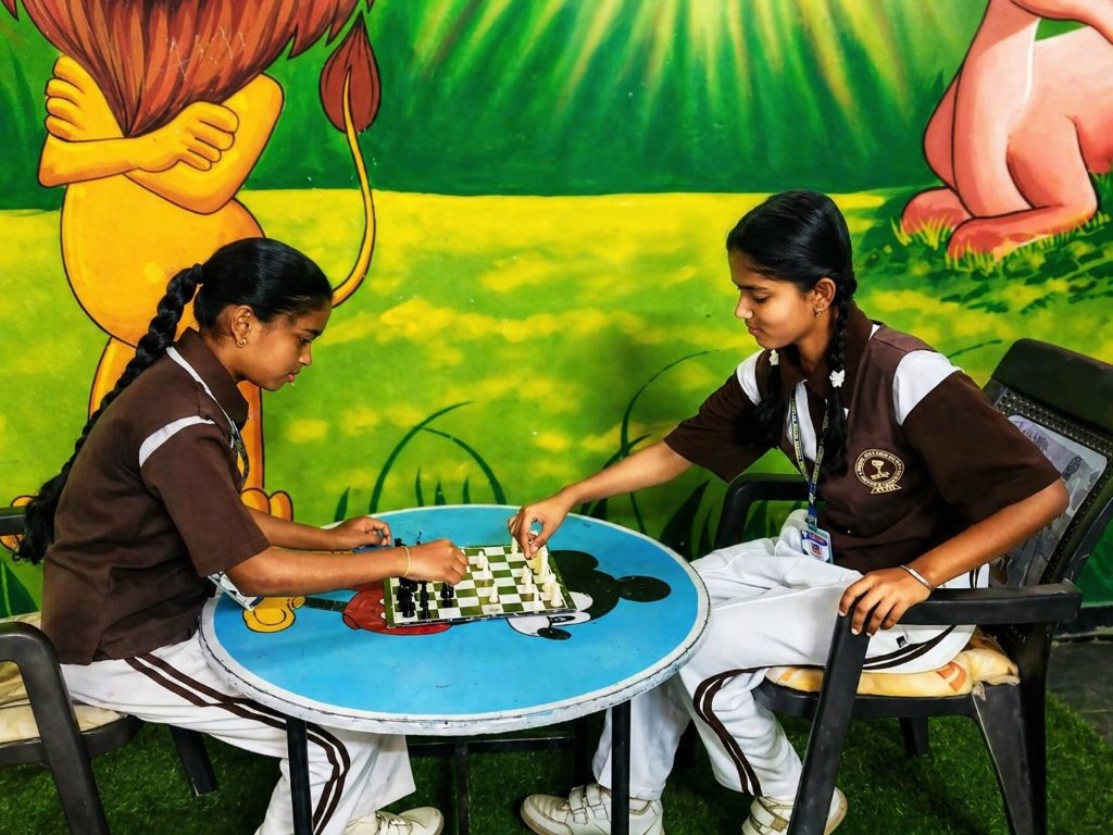 Students playing chess