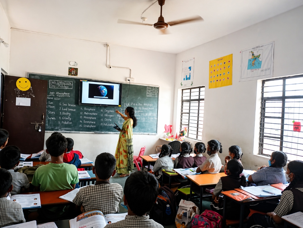 Teacher using smartboard