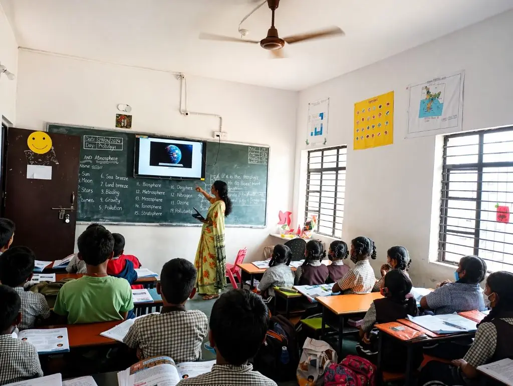 Teacher using a smartboard in class