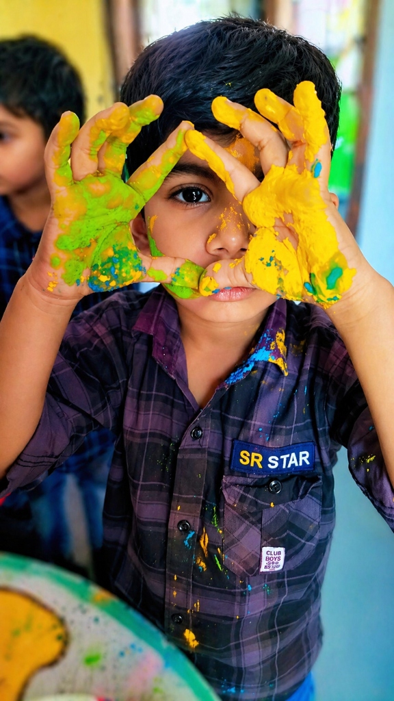 Student with painted hands