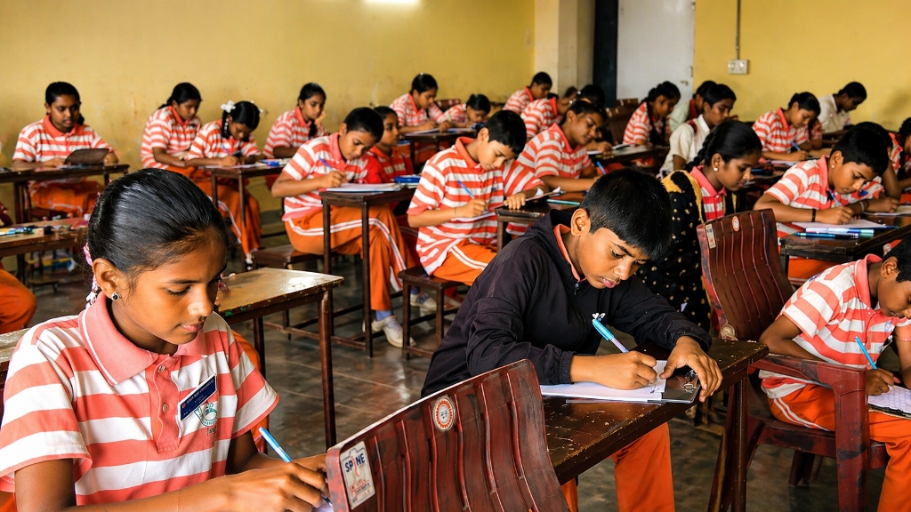 Students writing their exams diligently